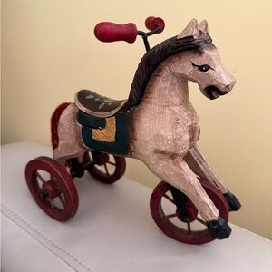 Vintage Wooden Horse Toy with Wheels